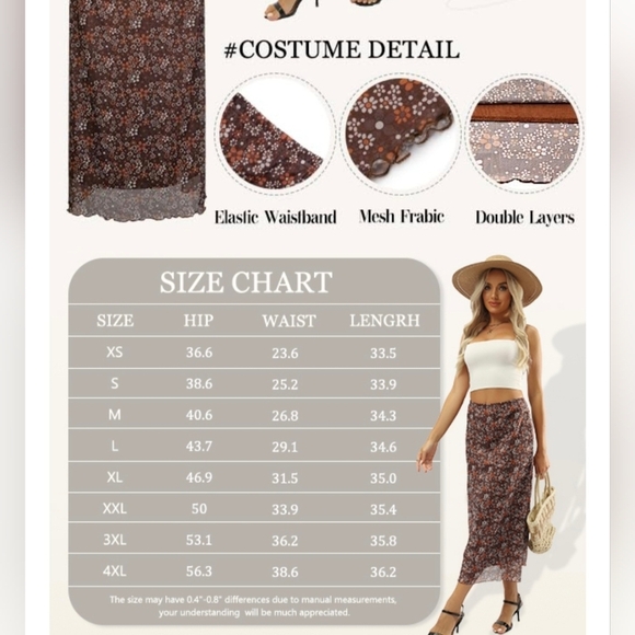 Avanova Women Ditsy Floral Bohemian Mesh Midi Skirt #729 - Picture 8 of 9